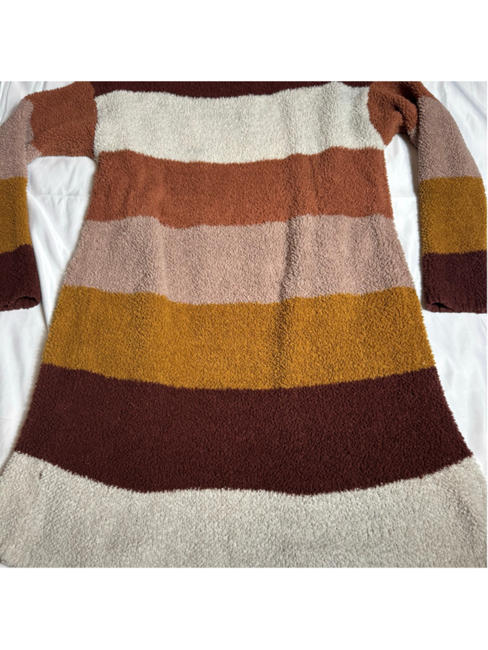 Women's Pink Rose Striped Cardigan Sweater Medium Brown Beige - Picture 6 of 7